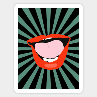 Funky colorful lips on sunburst background Magnet